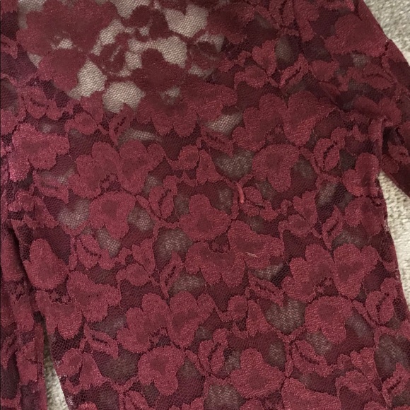 BKE Lace Wine-colored/Burgundy Long-sleeved Shirt - Picture 6 of 8